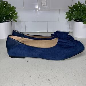 VenusCelia Women's US10 Tile-Toe Suede Flower Flats Navy